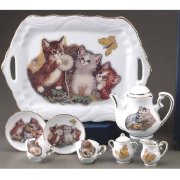 Кукольный чайный сервиз 'Котята', фарфор, 1:4, Reutter Porzellan [125810]