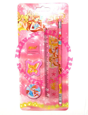 Набор канцелярский (карандаш, линейка, точилка, резинка, зажим) 'Winx Club', розовый [65246p] Набор канцелярский (карандаш, линейка, точилка, резинка, зажим) 'Winx Club', розовый [65246p]