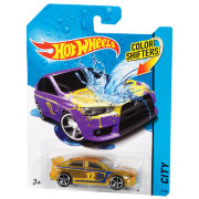 Модель автомобиля Mitsubishi Lancer Evolution X, изменяющая цвет: желтый-в-синий, из серии 'Color Shifters', Hot Wheels, Mattel [BHR35]