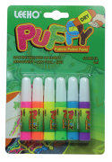 Гель для ткани - объемный, Fabric Paint Pens - Puffy, 6 цветов, Leeho [FPPU-6B-6]