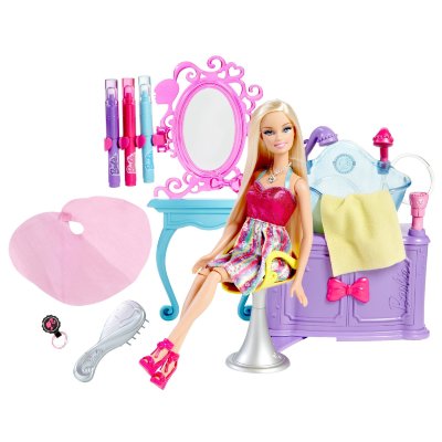 Игровой набор с куклой Барби &#039;Салон-парикмахерская &#039;Моем и красим&#039;, Barbie, Mattel [V4411] Игровой набор с куклой Барби 'Салон-парикмахерская 'Моем и красим', Barbie, Mattel [V4411]