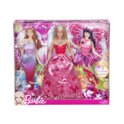 Набор с куклой Барби и тремя нарядами: принцесса, русалка и фея, Barbie, Mattel [X9457]