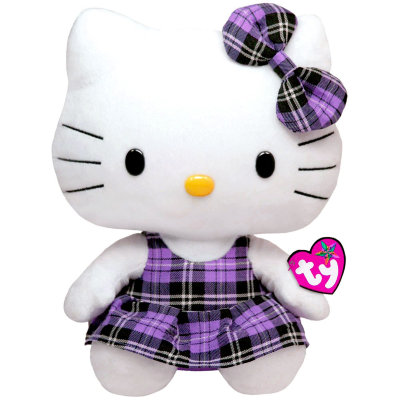 Мягкая игрушка &#039;Кошечка Hello Kitty в сиреневом клетчатом платье&#039;, 23 см, TY [90113] Мягкая игрушка 'Кошечка Hello Kitty в сиреневом клетчатом платье', 23 см, TY [90113]