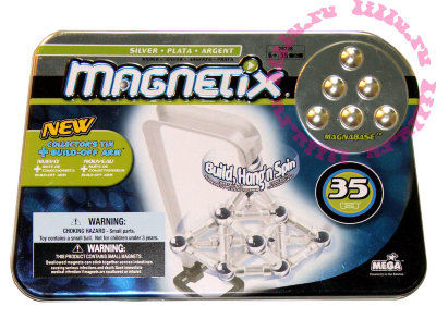 Конструктор магнитный Magnetix - серебристые элементы, 35 деталей, жестяная коробка [28728] Конструктор магнитный Magnetix - серебристые элементы, 75 деталей, жестяная коробка [28733]