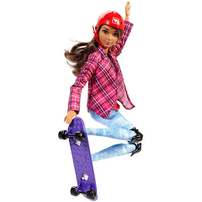 Шарнирная кукла Barbie &#039;Скейтбордистка&#039;, из серии &#039;Безграничные движения&#039; (Made-to-Move), Mattel [DVF70] Шарнирная кукла Barbie 'Скейтбордистка', из серии 'Безграничные движения' (Made-to-Move), Mattel [DVF70]