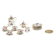 Набор миниатюрной фарфоровой посуды 'Вишня, чайный, 17 предметов', 1:12, Art of Mini [AM0100002]