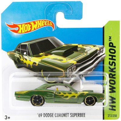 Коллекционная модель автомобиля Dodge Coronet Superbee 1969 - HW Workshop 2014, зеленая, Hot Wheels, Mattel [BFD91] Коллекционная модель автомобиля Dodge Coronet Superbee 1969 - HW Workshop 2014, зеленая, Hot Wheels, Mattel [BFD91]
