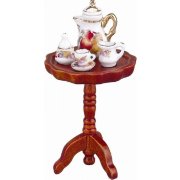 Круглый столик с чайным сервизом, дерево+фарфор, 1:12, Reutter Porzellan [001.858/0]