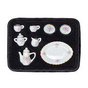 Набор миниатюрной фарфоровой посуды 'Розовая роза, чайный, 10 предметов', 1:12, Art of Mini [AM0100009]