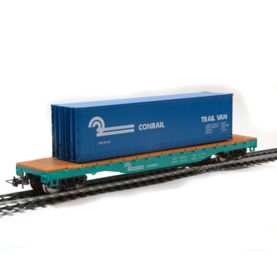 Вагон-платформа с контейнером &#039;Conrail&#039;, масштаб HO, Mehano [T115-54606] Вагон-платформа с контейнером 'Conrail', масштаб HO, Mehano [T115-54606]