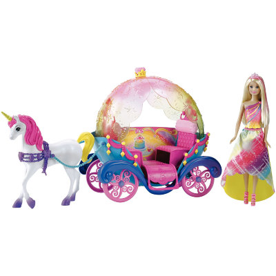 Игровой набор с куклой Барби 'Радужная карета', из серии 'Barbie Dreamtopia', Barbie, Mattel [DPY38] Игровой набор 'Фургон для щенков', из серии 'Barbie & Her Sisters in a Puppy Chase', Barbie, Mattel [DLY33]