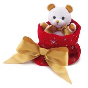 Мягкая игрушка 'Бело-золотистый мишка в красном мешке', 9см, специальный рождественский выпуск серии 'Sweet Collection', Trudi [2945-501]