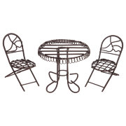 Кукольная садовая миниатюра 'Декоративные стол и два стула, коричневые', металлическая, ScrapBerry's [SCB271031]