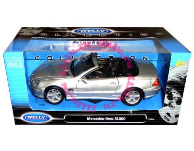 Модель автомобиля Mercedes-Benz SL500, серебристая, 1:24, Welly [22437W-SI] Модель автомобиля Mercedes-Benz SL500, серебристая, 1:24, Welly [22437W-SI]