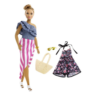 Кукла Барби с дополнительными нарядами, пышная (Curvy), из серии &#039;Мода&#039; (Fashionistas), Barbie, Mattel [FRY82] Кукла Барби с дополнительными нарядами, пышная (Curvy), из серии 'Мода' (Fashionistas), Barbie, Mattel [FRY82]