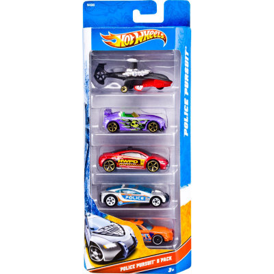 Подарочный набор из 4 машинок и 1 вертолета 'Police Pursuit', Hot Wheels, Mattel [W4243] Подарочный набор из 4 машинок и 1 вертолета 'Police Pursuit', Hot Wheels, Mattel [W4243]